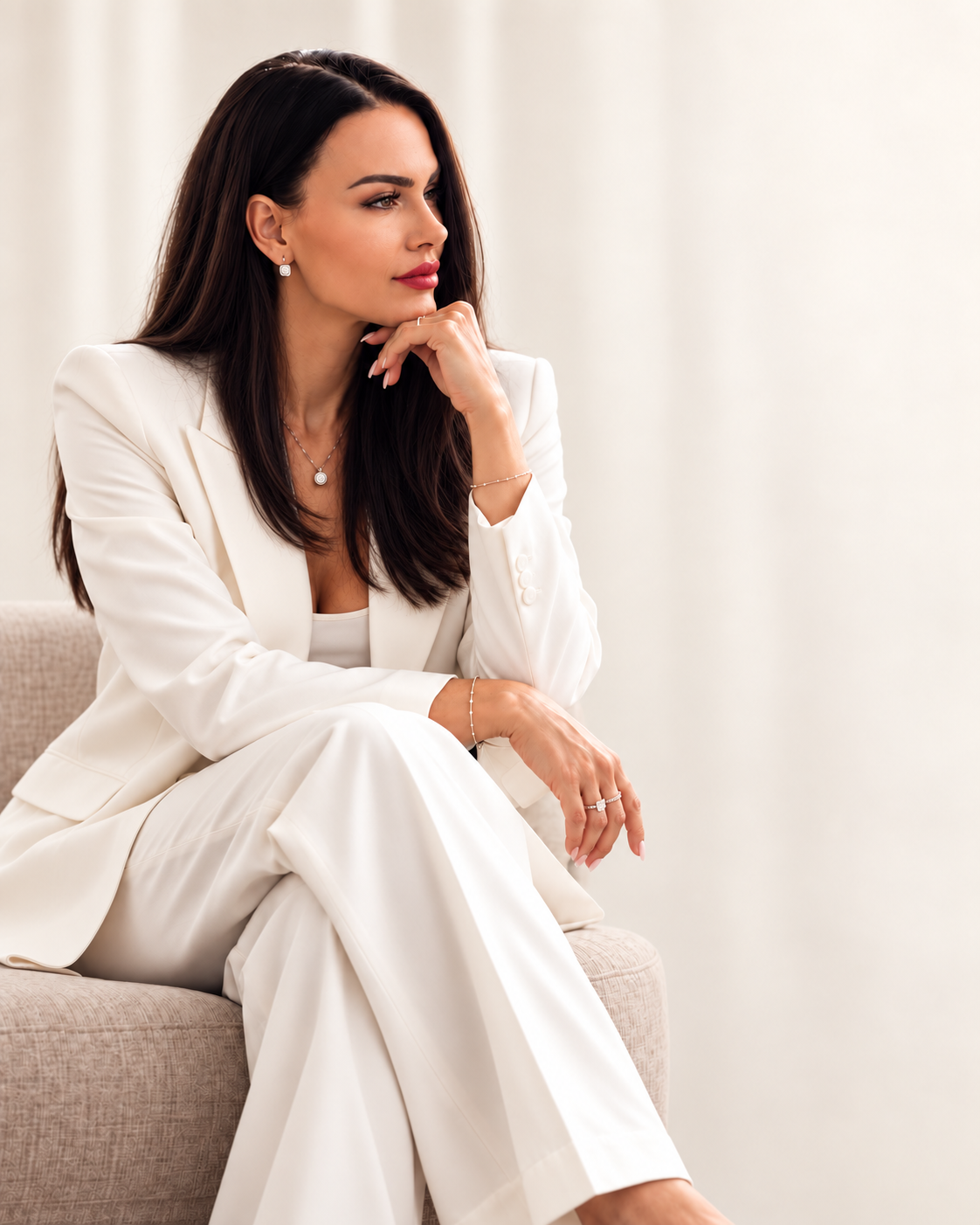 Indira Avdić in a white suit